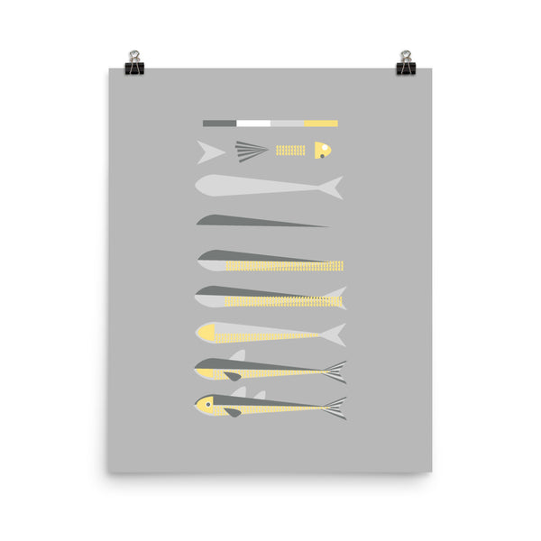 Deconstructed Fish (Yellow on Grey)